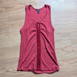 Ribbed Red Sequin Front Tank Top Size L